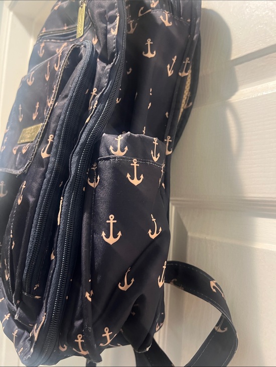 Ju-Ju-Be Navy Diaper Backpack with Pink Anchor Print and Gold Hardware main image 4
